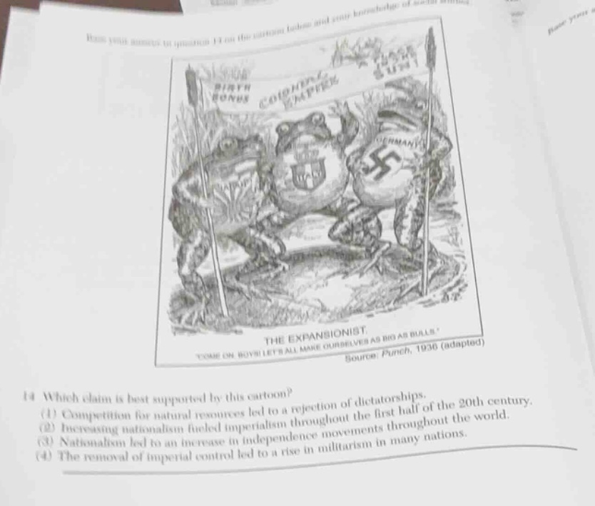 base your answer to question 14 on the cartoon below and your knowledge…