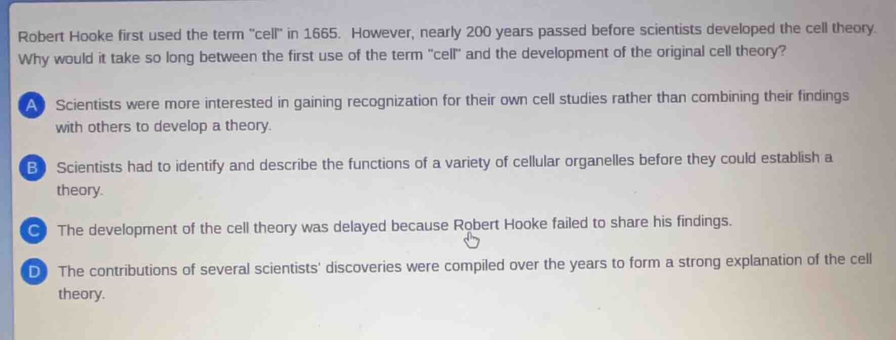 robert hooke first used the term \cell\ in 1665. however, nearly 200 ye…