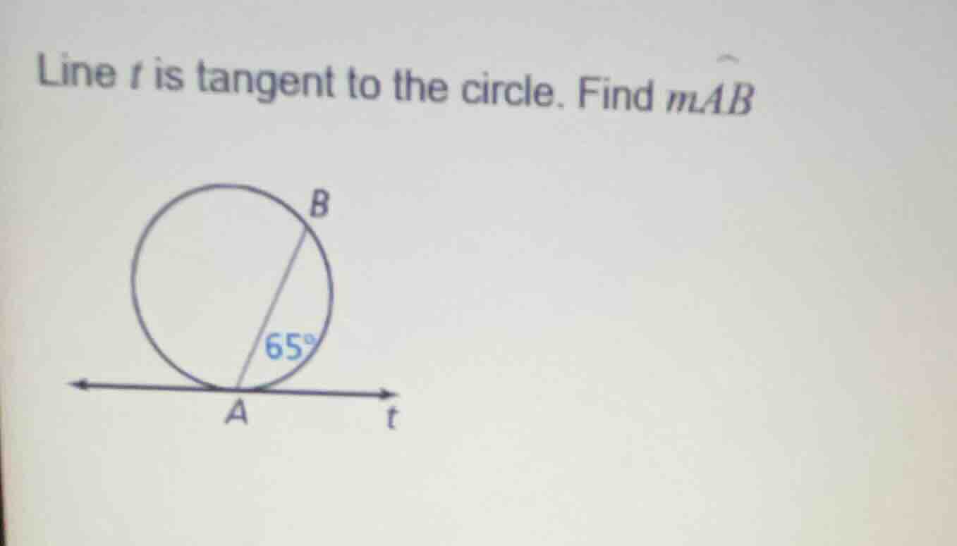 line t is tangent to the circle. find ( moverset{\frown}{ab} )