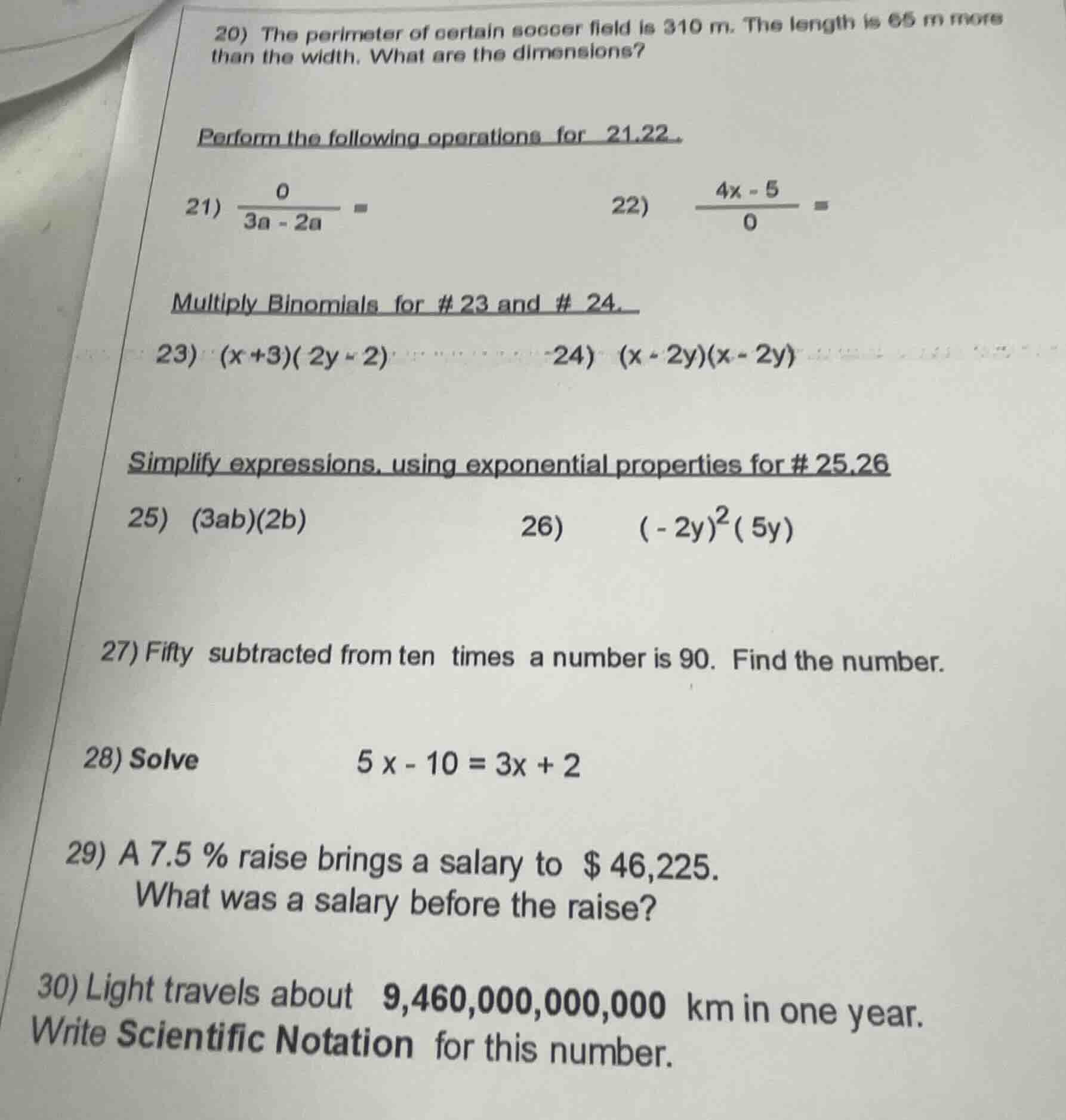 20) the perimeter of certain soccer field is 310 m. the length is 65 m …