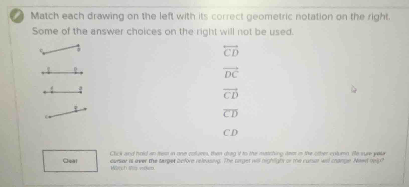 match each drawing on the left with its correct geometric notation on t…