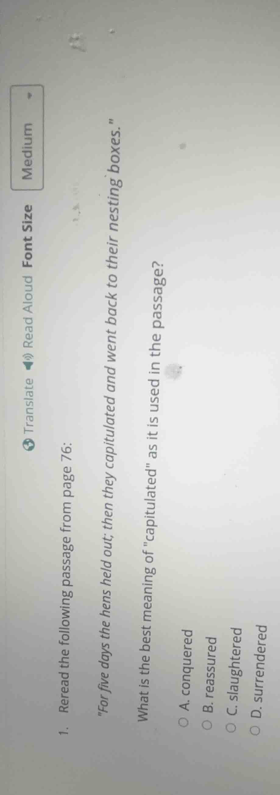 1. reread the following passage from page 76: \for five days the hens h…