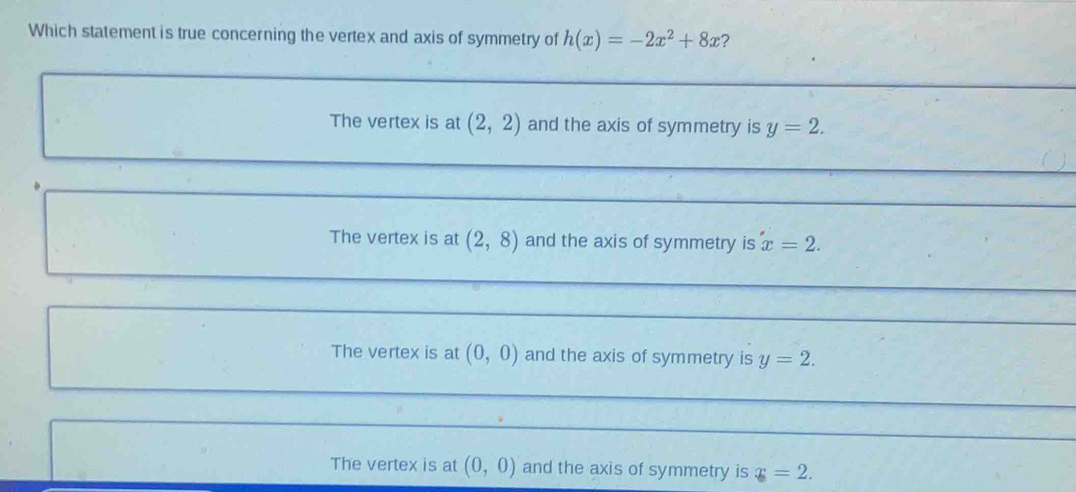 which statement is true concerning the vertex and axis of symmetry of $…