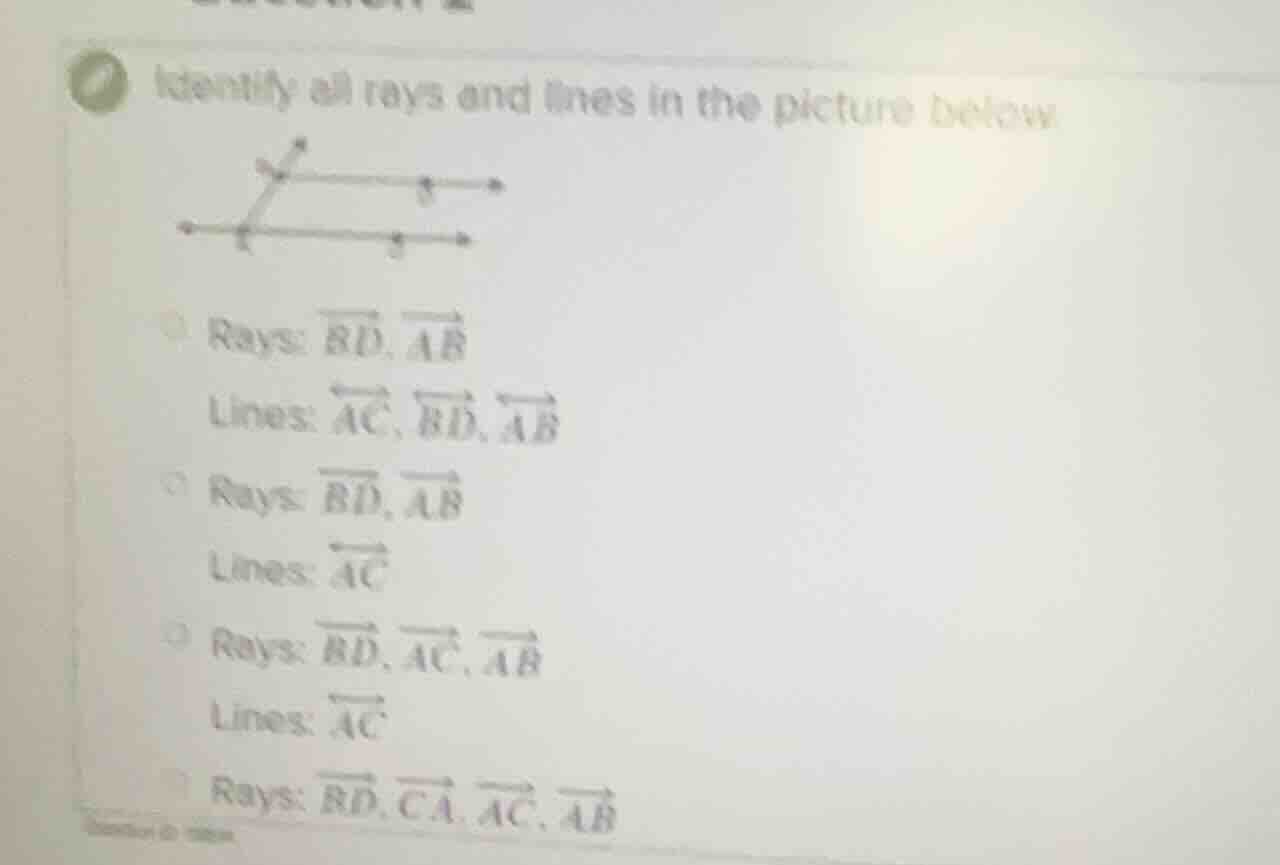 identify all rays and lines in the picture below rays: $overrightarrow{…