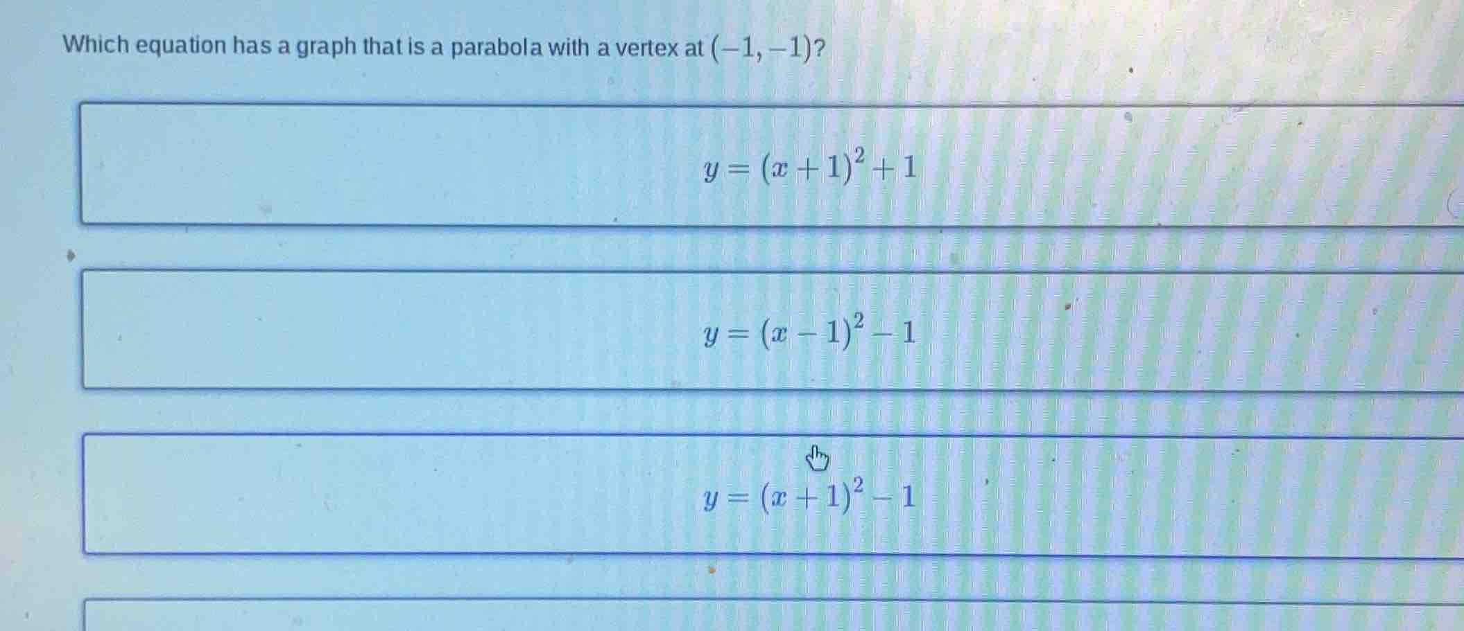 which equation has a graph that is a parabola with a vertex at $(-1, -1…