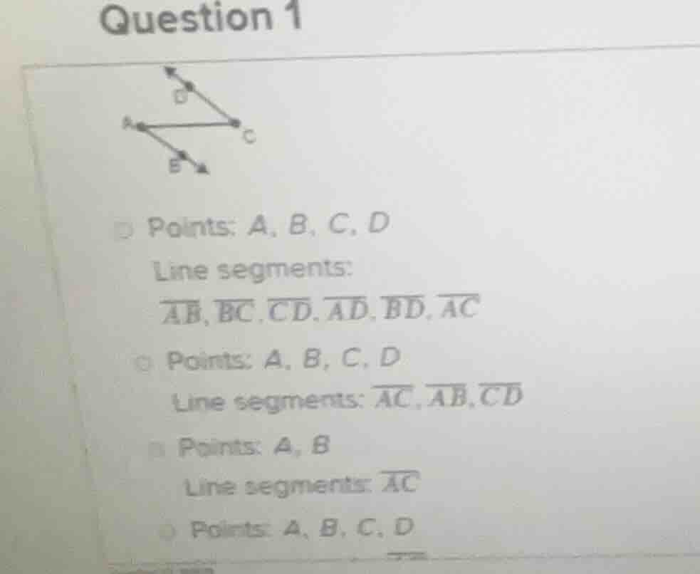 question 1 points: a, b, c, d line segments: \\(\\overline{ab}, \\overl…
