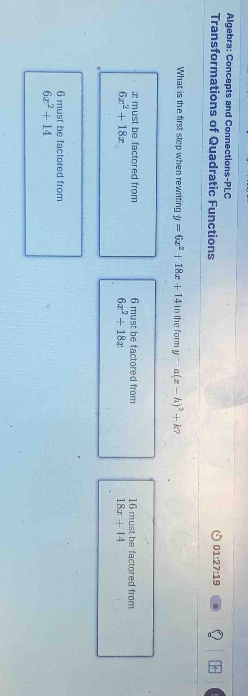 algebra: concepts and connections - plc transformations of quadratic fu…