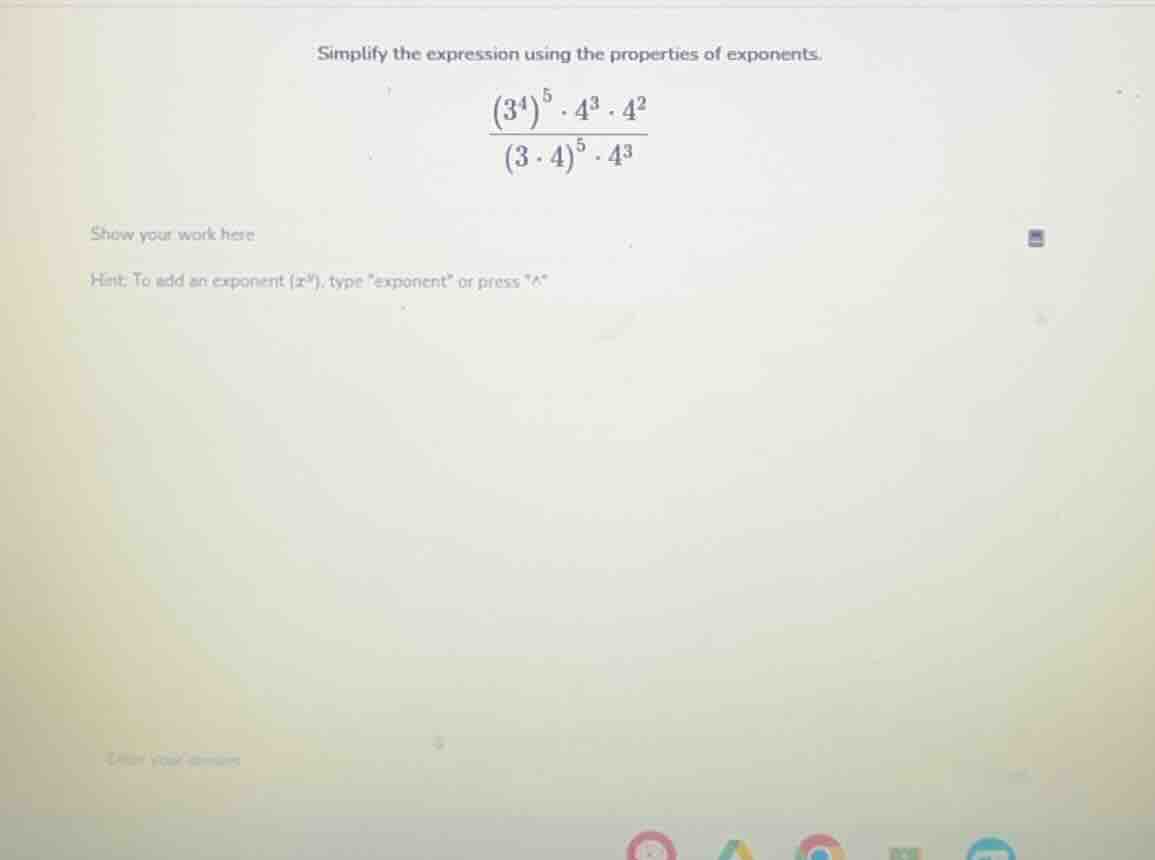 simplify the expression using the properties of exponents.\\(\frac{(3^{…