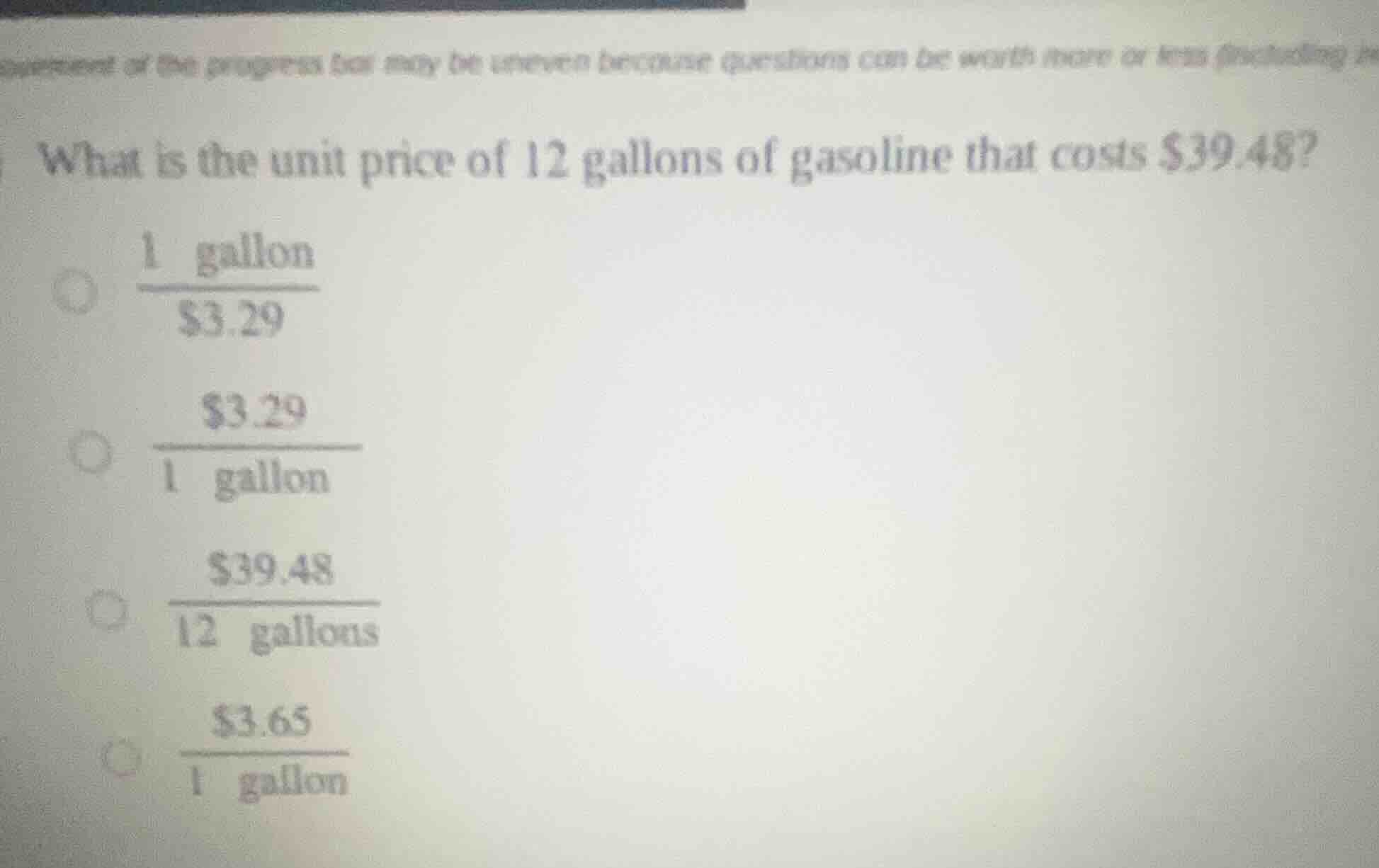 what is the unit price of 12 gallons of gasoline that costs $39.48?\ \\…