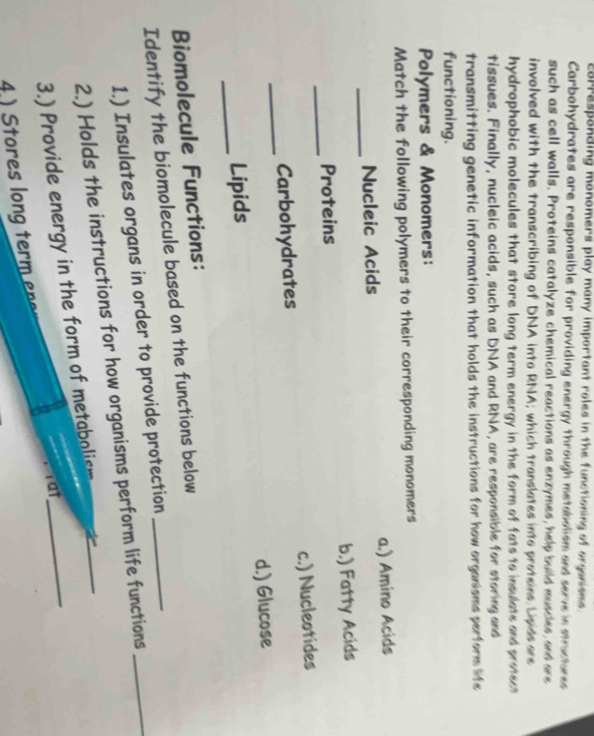 polymers & monomers: match the following polymers to their correspondin…