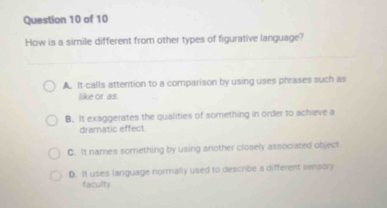 question 10 of 10 how is a simile different from other types of figurat…