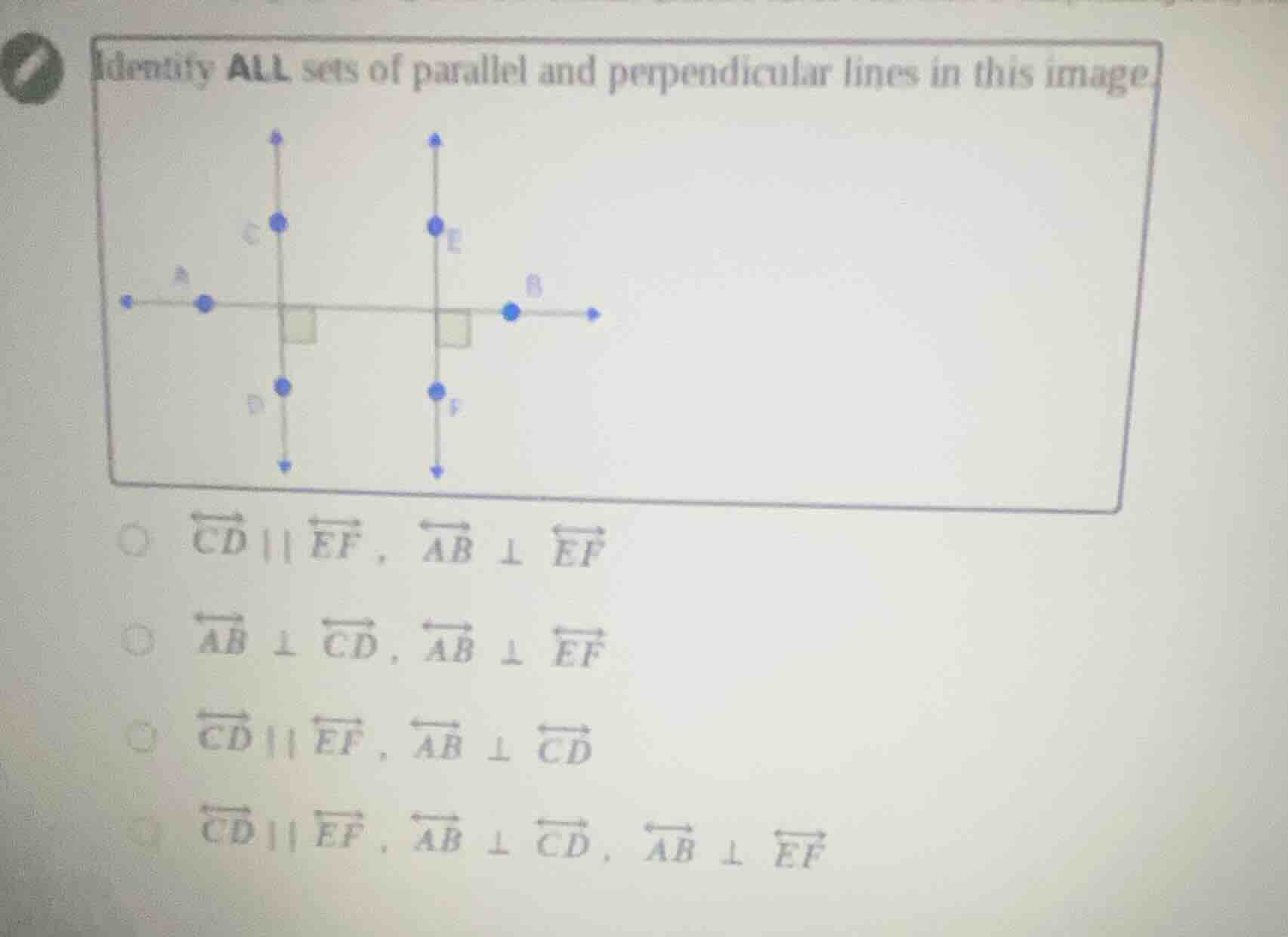 identify all sets of parallel and perpendicular lines in this image. op…