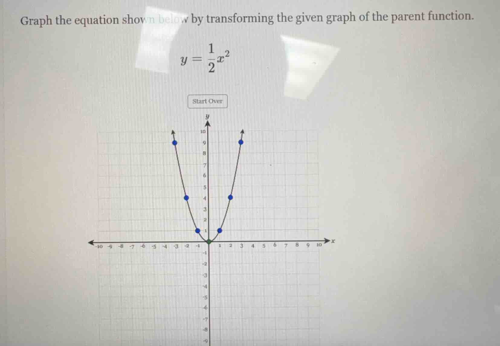 graph the equation shown below by transforming the given graph of the p…