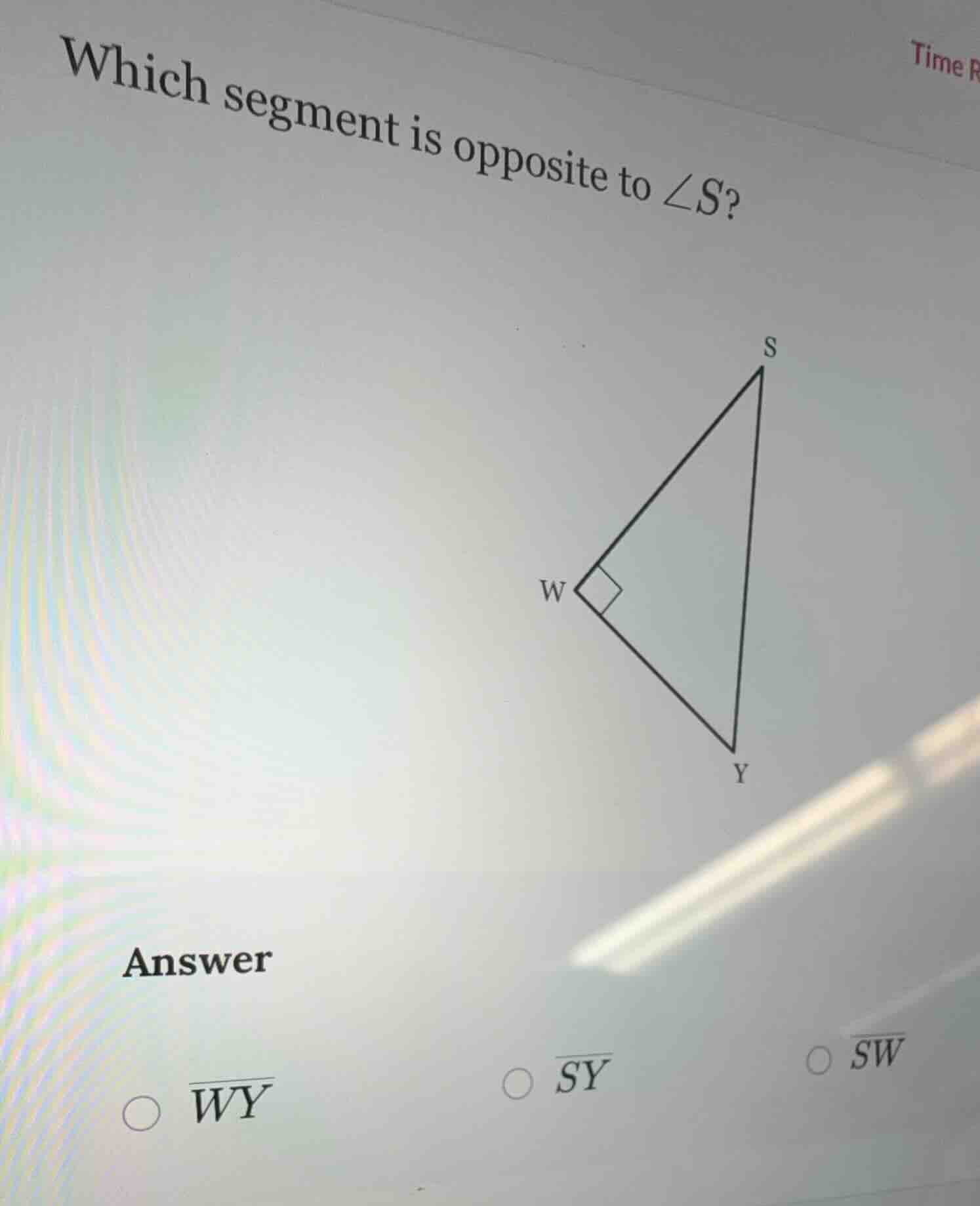 which segment is opposite to $\\angle s$? answer $\\overline{wy}$ $\\ov…
