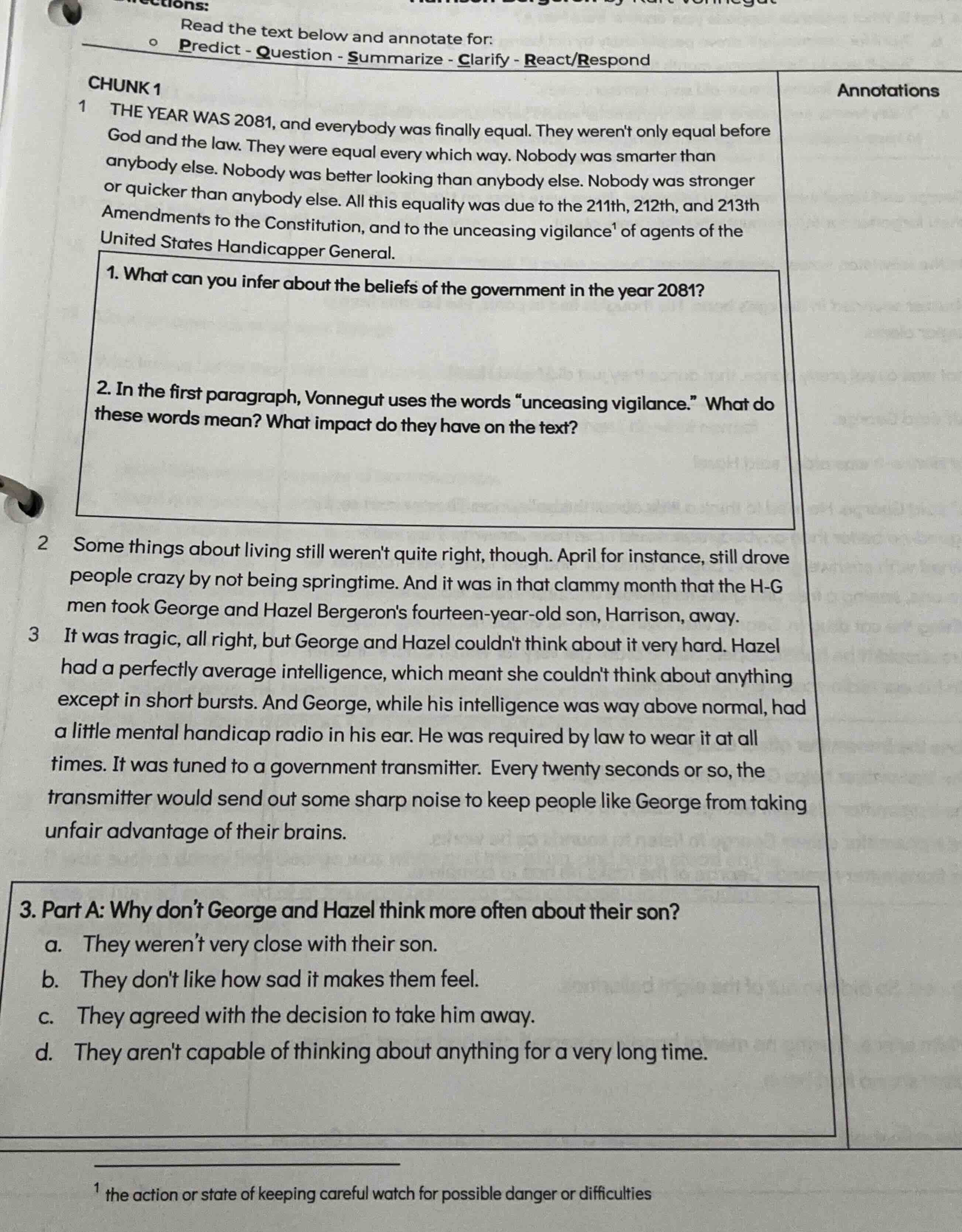 read the text below and annotate for: predict - question - summarize - …