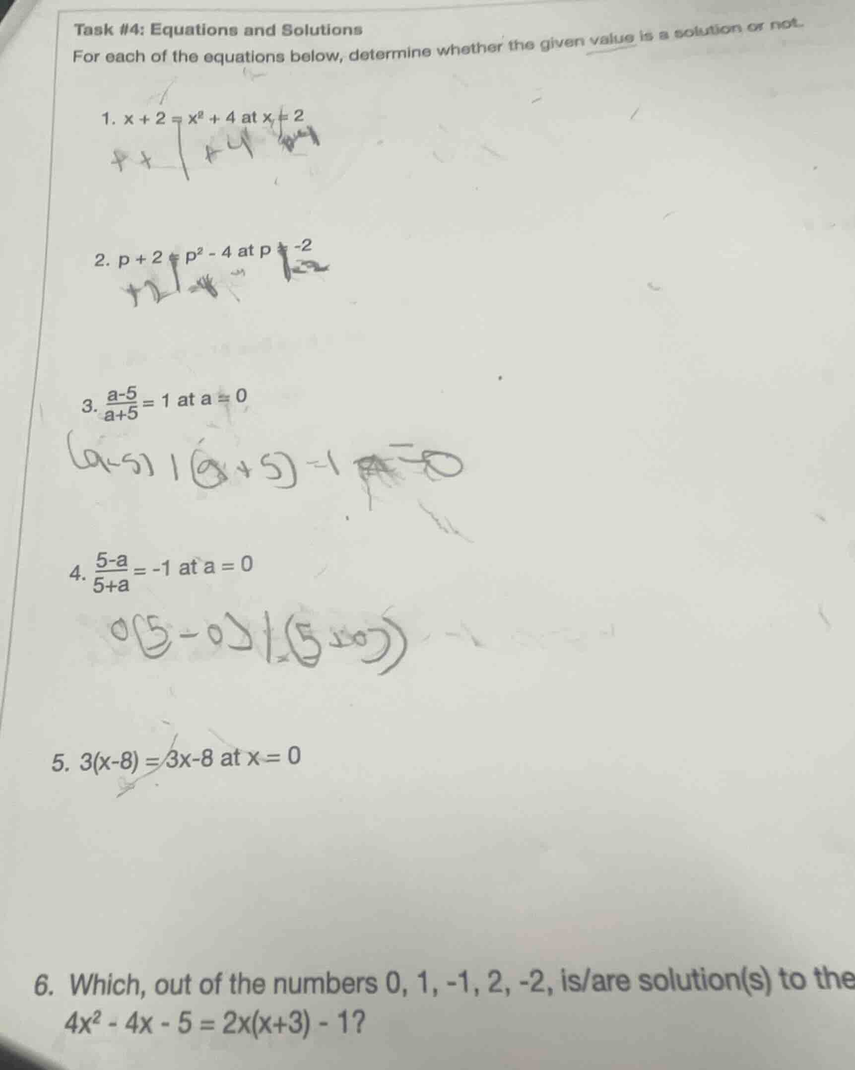 task #4: equations and solutions for each of the equations below, deter…
