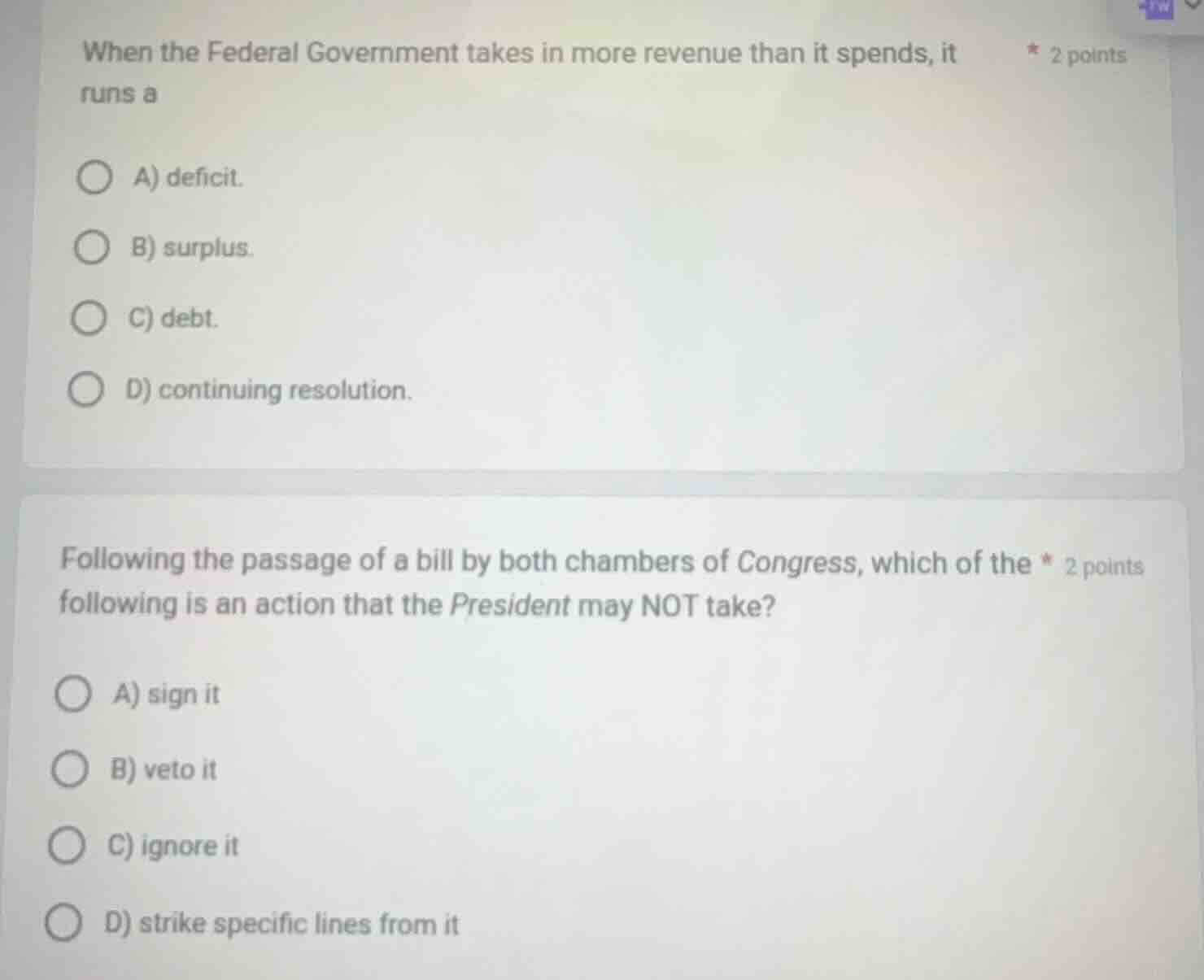 when the federal government takes in more revenue than it spends, it ru…