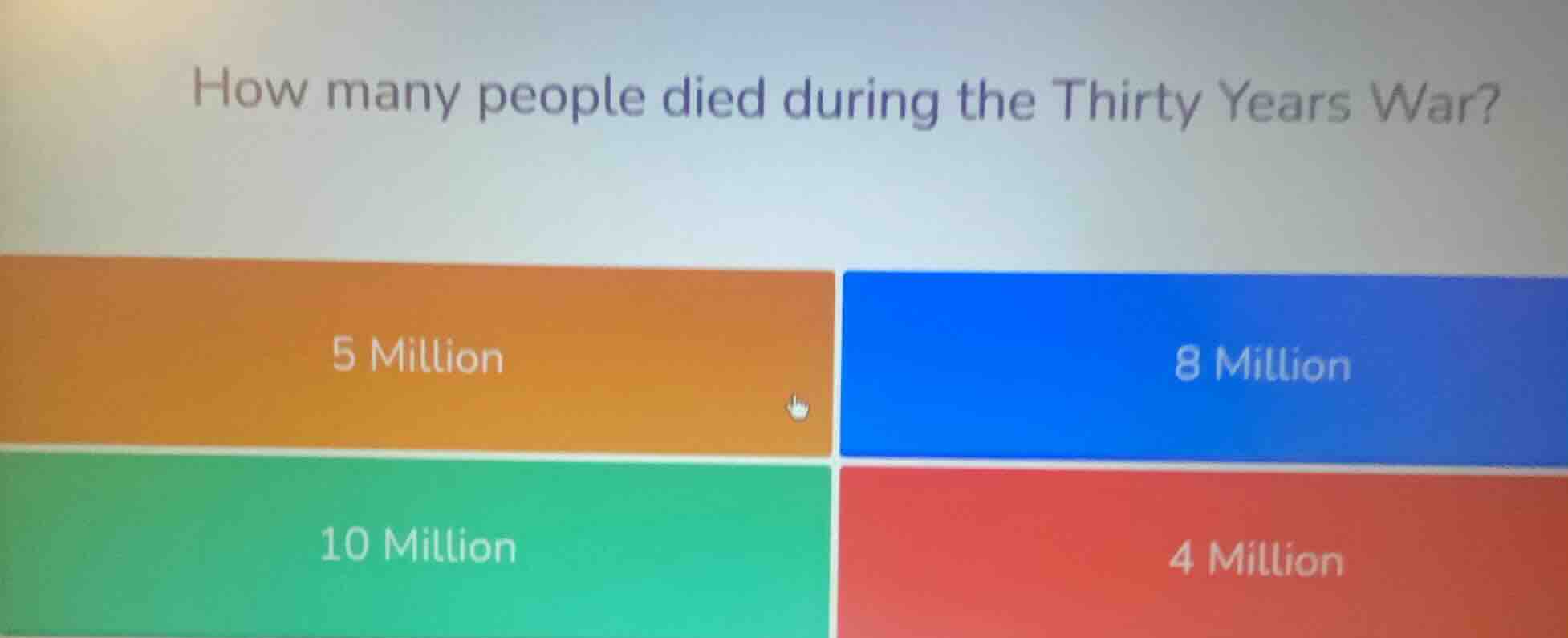 how many people died during the thirty years war? 5 million 8 million 1…