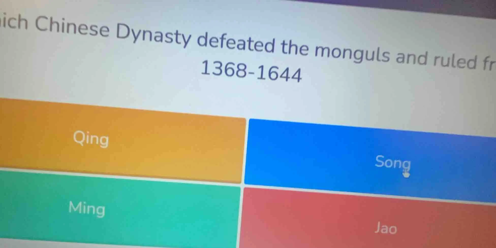 which chinese dynasty defeated the monguls and ruled from 1368 - 1644 q…