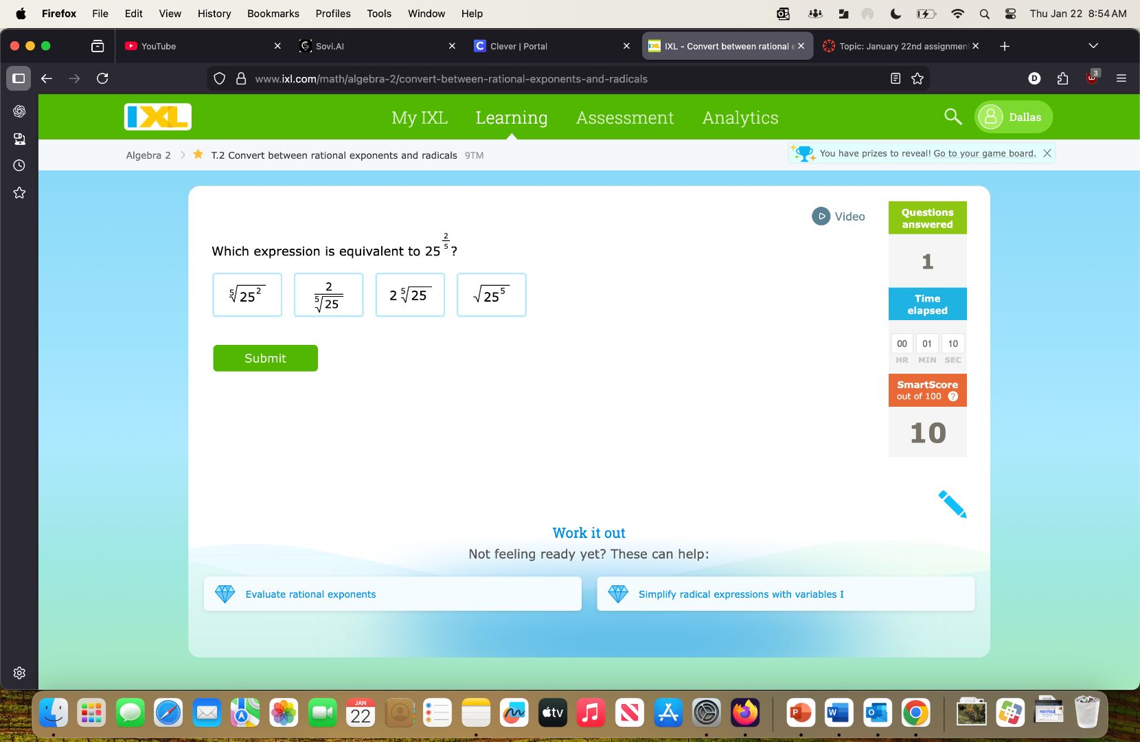 which expression is equivalent to $25^{\\frac{2}{5}}$?\ options: $\\sqr…