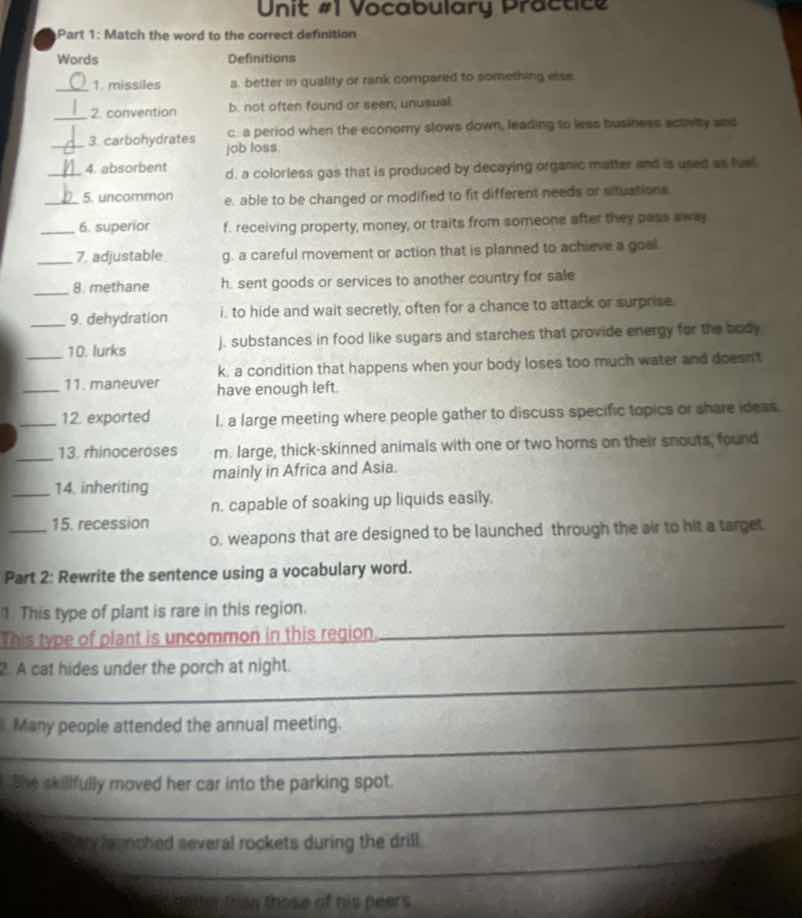 unit #1 vocabulary practice part 1: match the word to the correct defin…