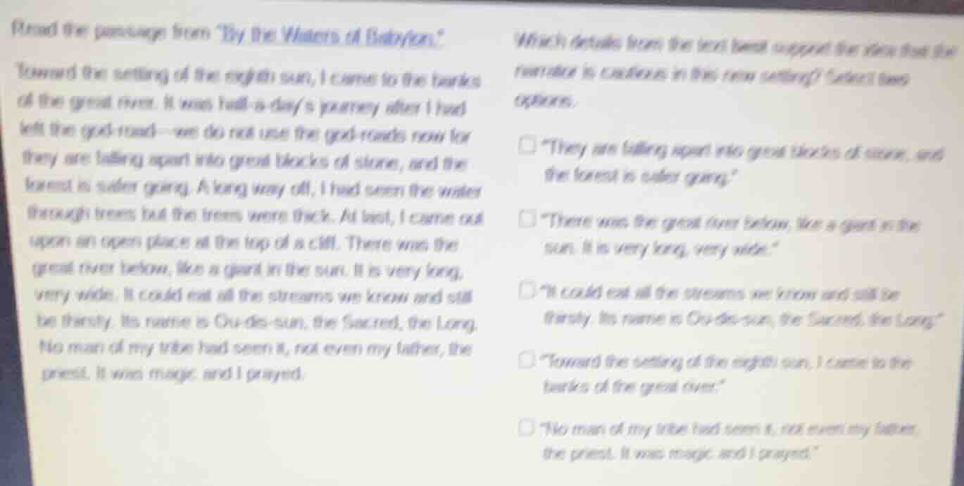 read the passage from \by the waters of babylon.\ toward the setting of…