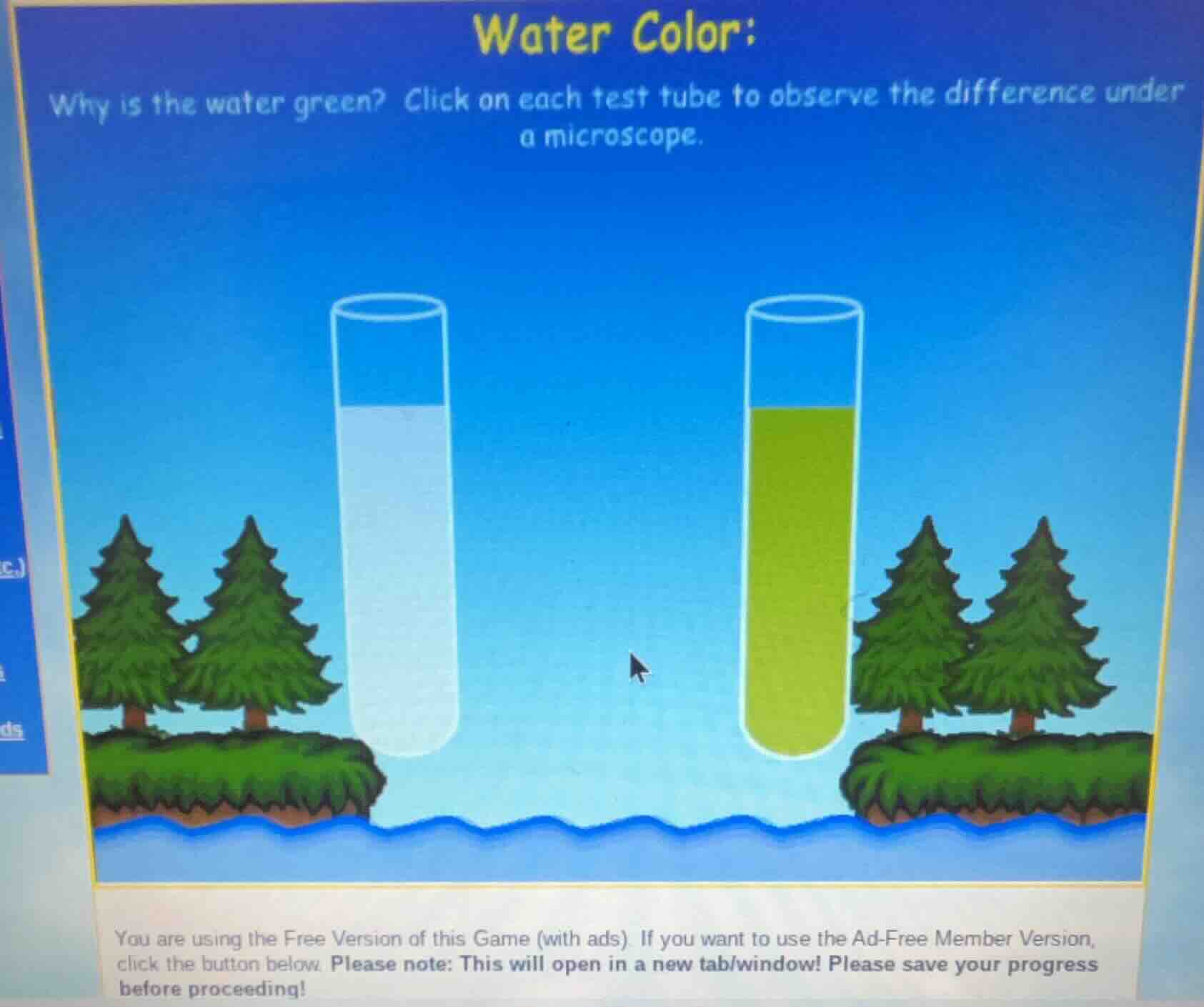 water color: why is the water green? click on each test tube to observe…