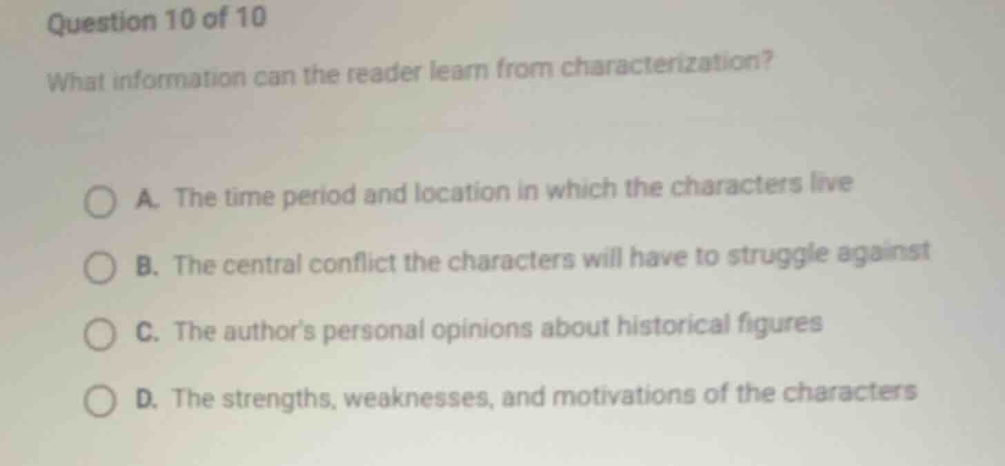 question 10 of 10 what information can the reader learn from characteri…