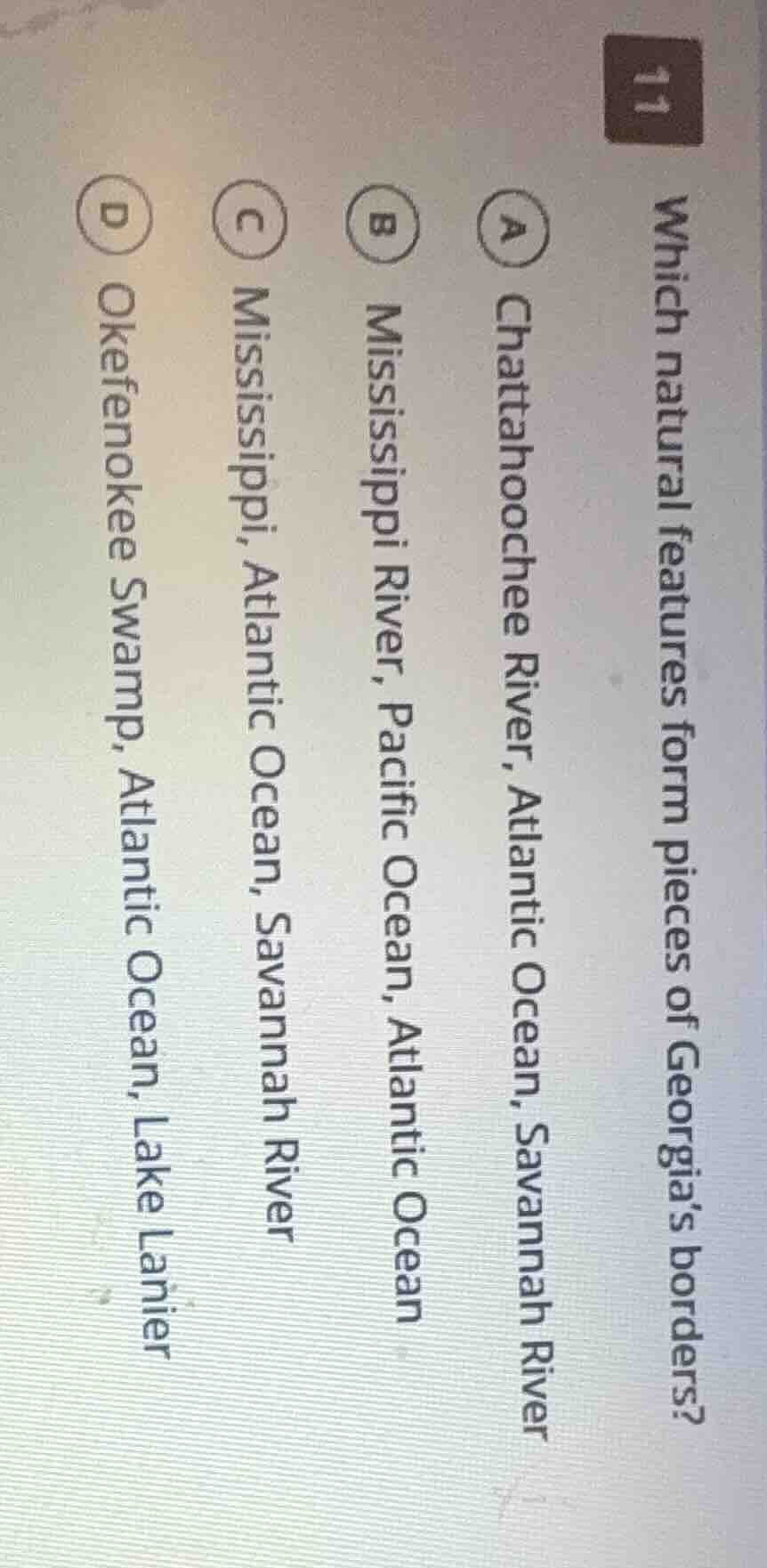 which natural features form pieces of georgia’s borders? a chattahooche…