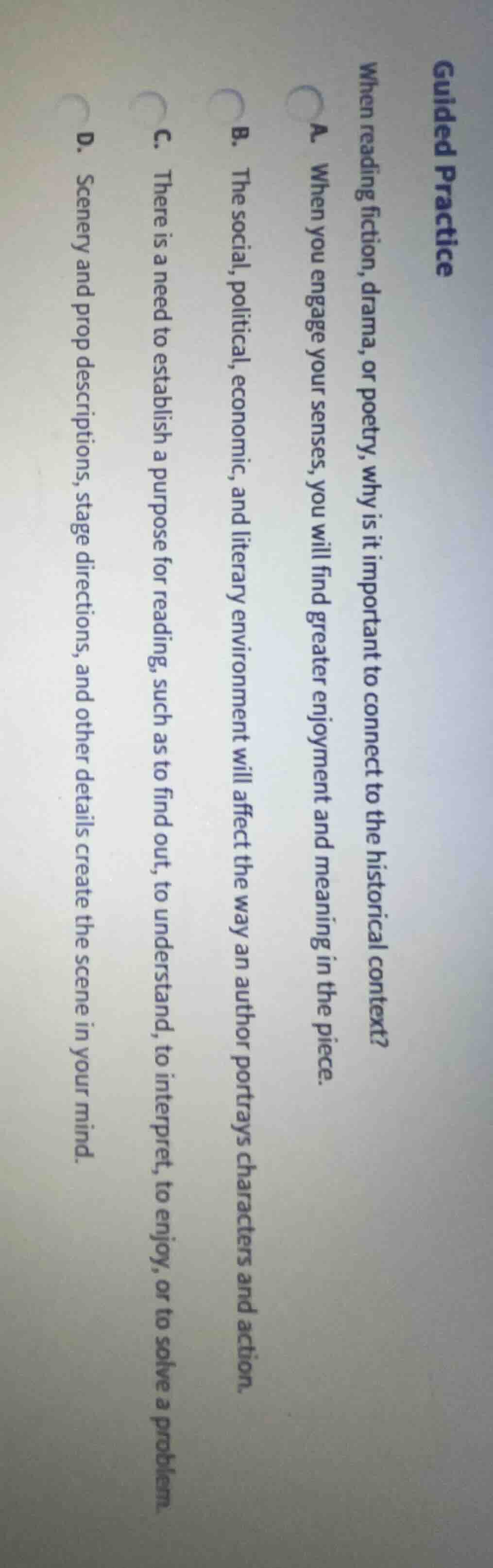 guided practice when reading fiction, drama, or poetry, why is it impor…