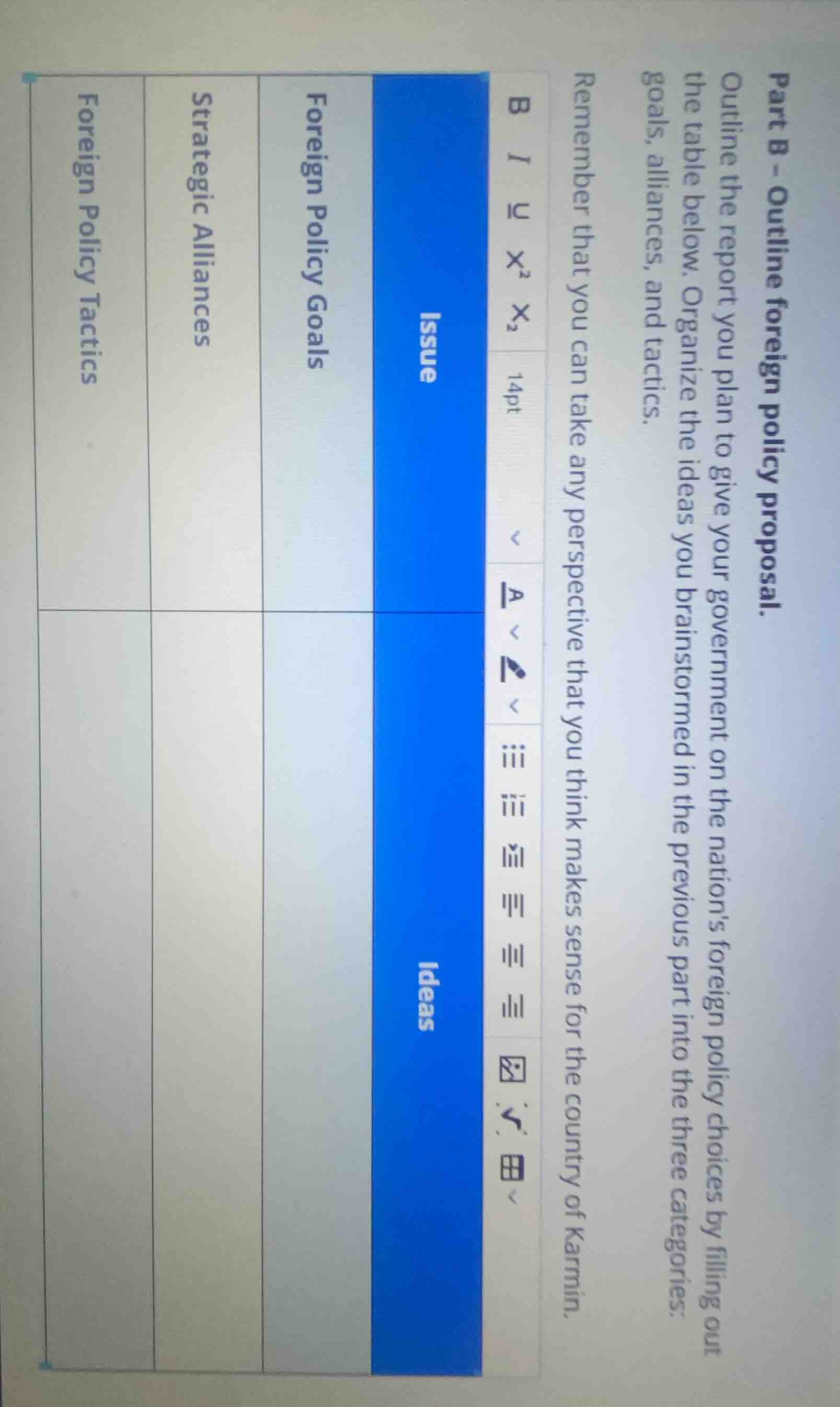 part b - outline foreign policy proposal. outline the report you plan t…