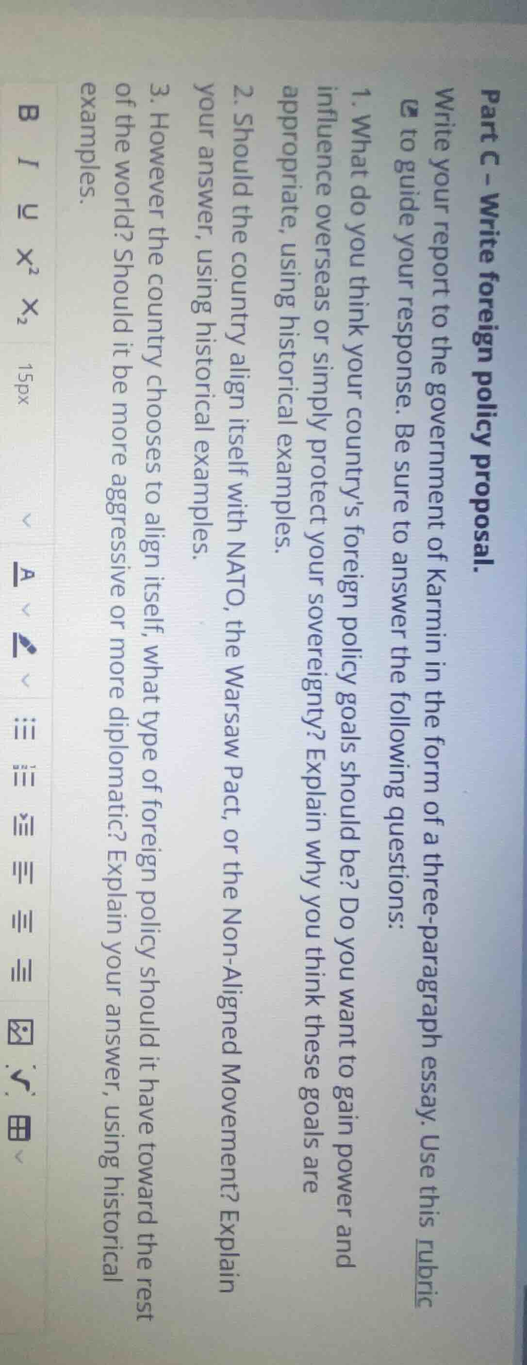 part c - write foreign policy proposal. write your report to the govern…