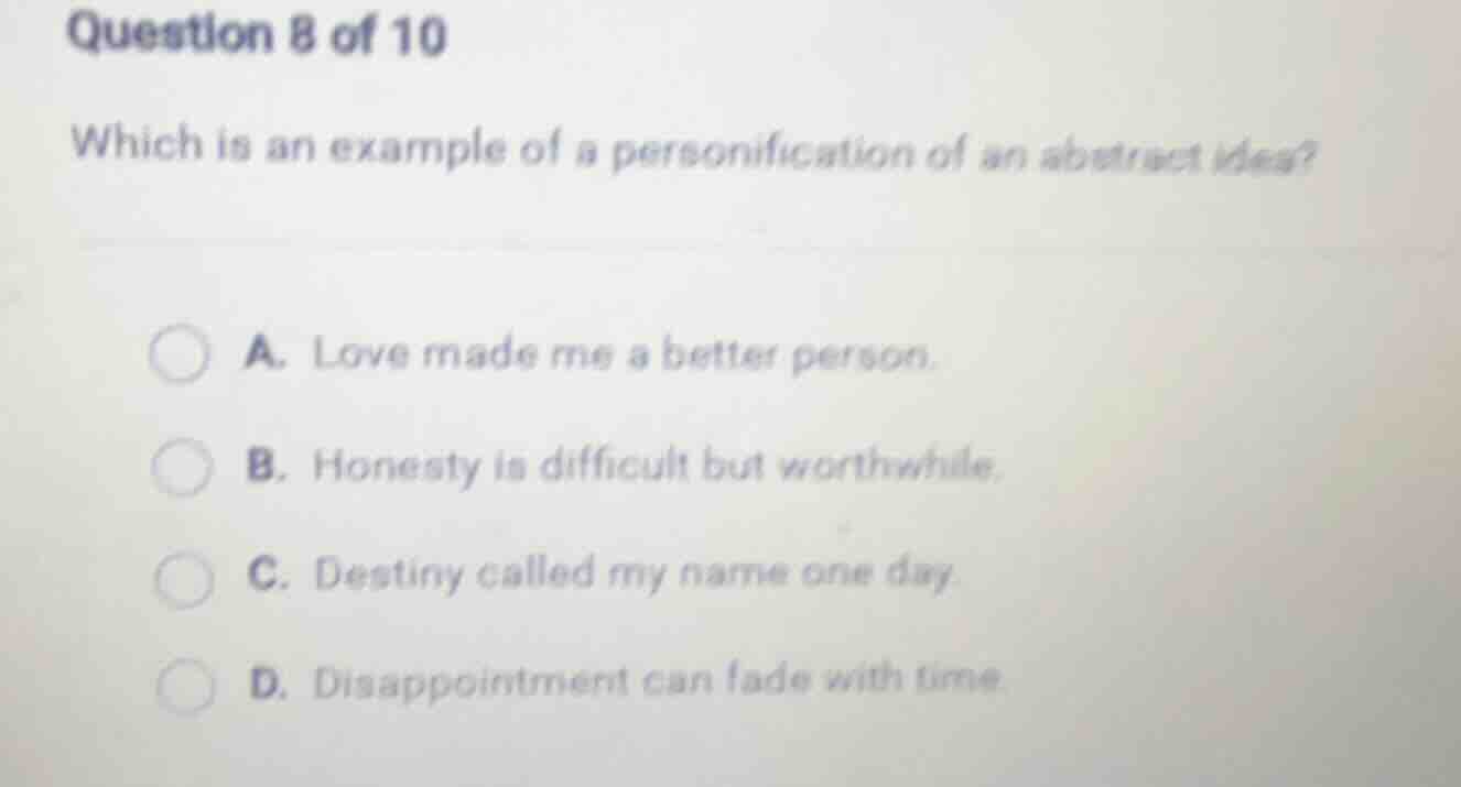 question 8 of 10 which is an example of a personification of an abstrac…