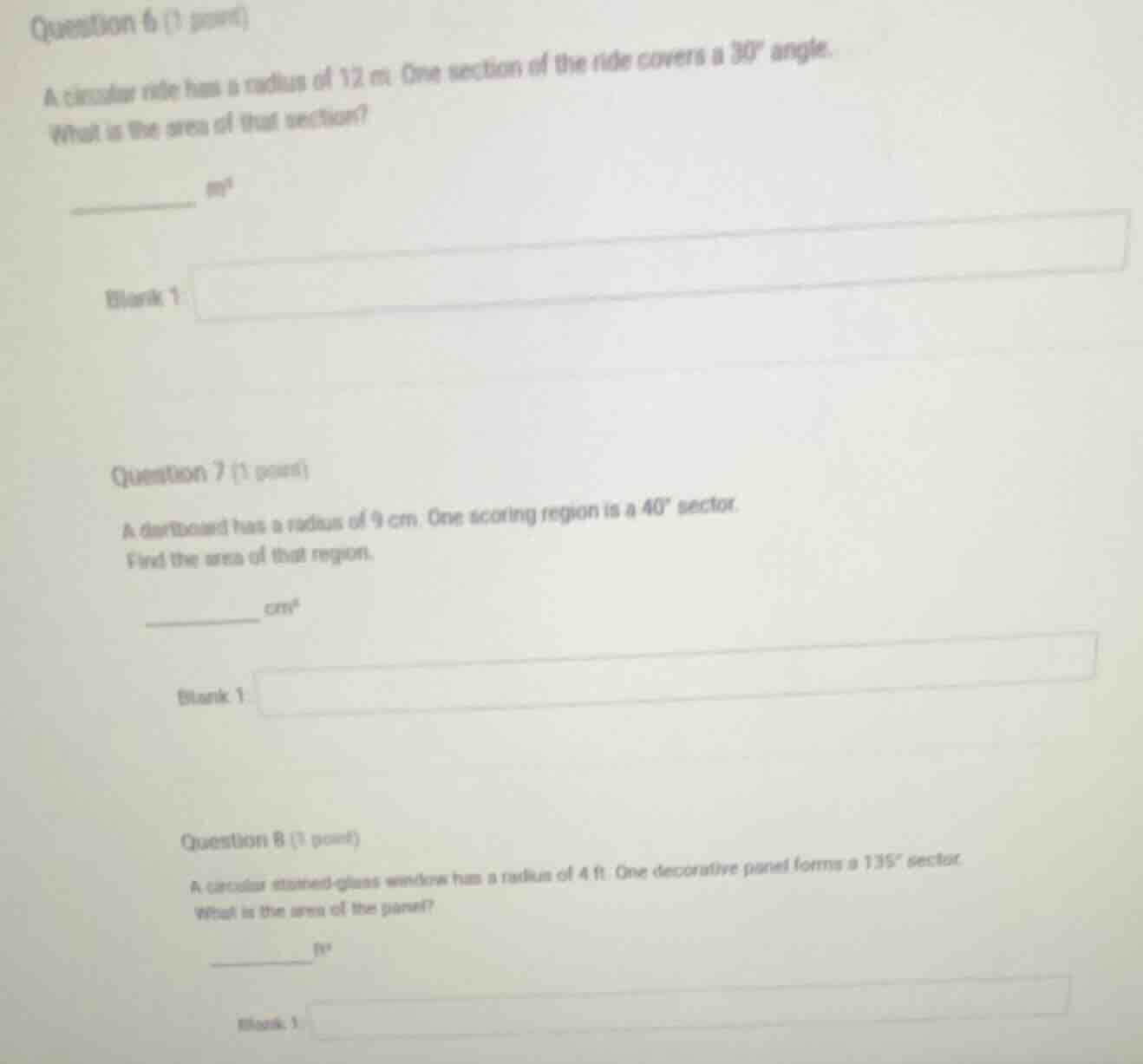 question 6 (1 point) a circular ride has a radius of 12 m. one section …
