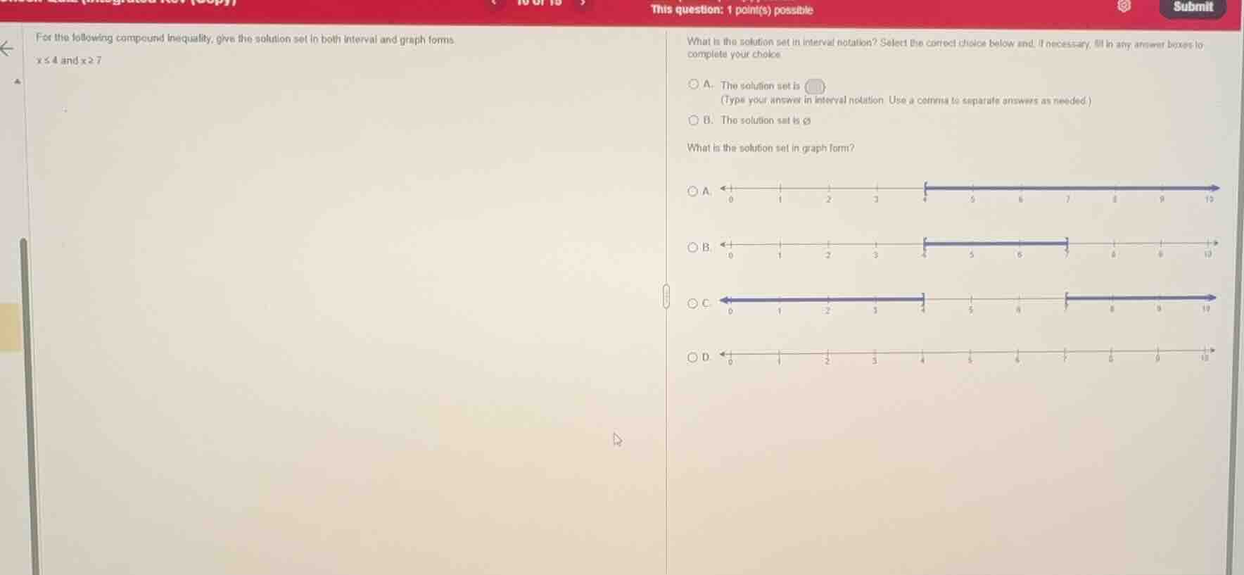 for the following compound inequality, give the solution set in both in…