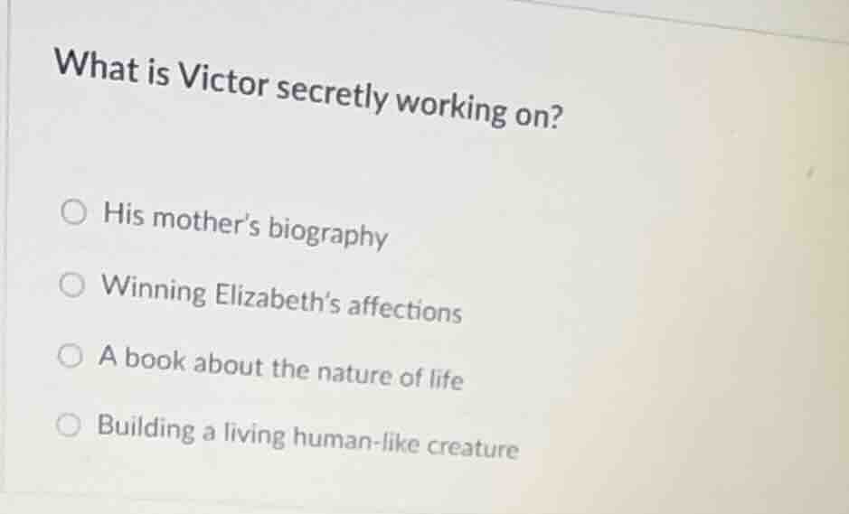 what is victor secretly working on? his mother’s biography winning eliz…