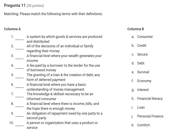 pregunta 11 (30 puntos) matching: please match the following terms with…