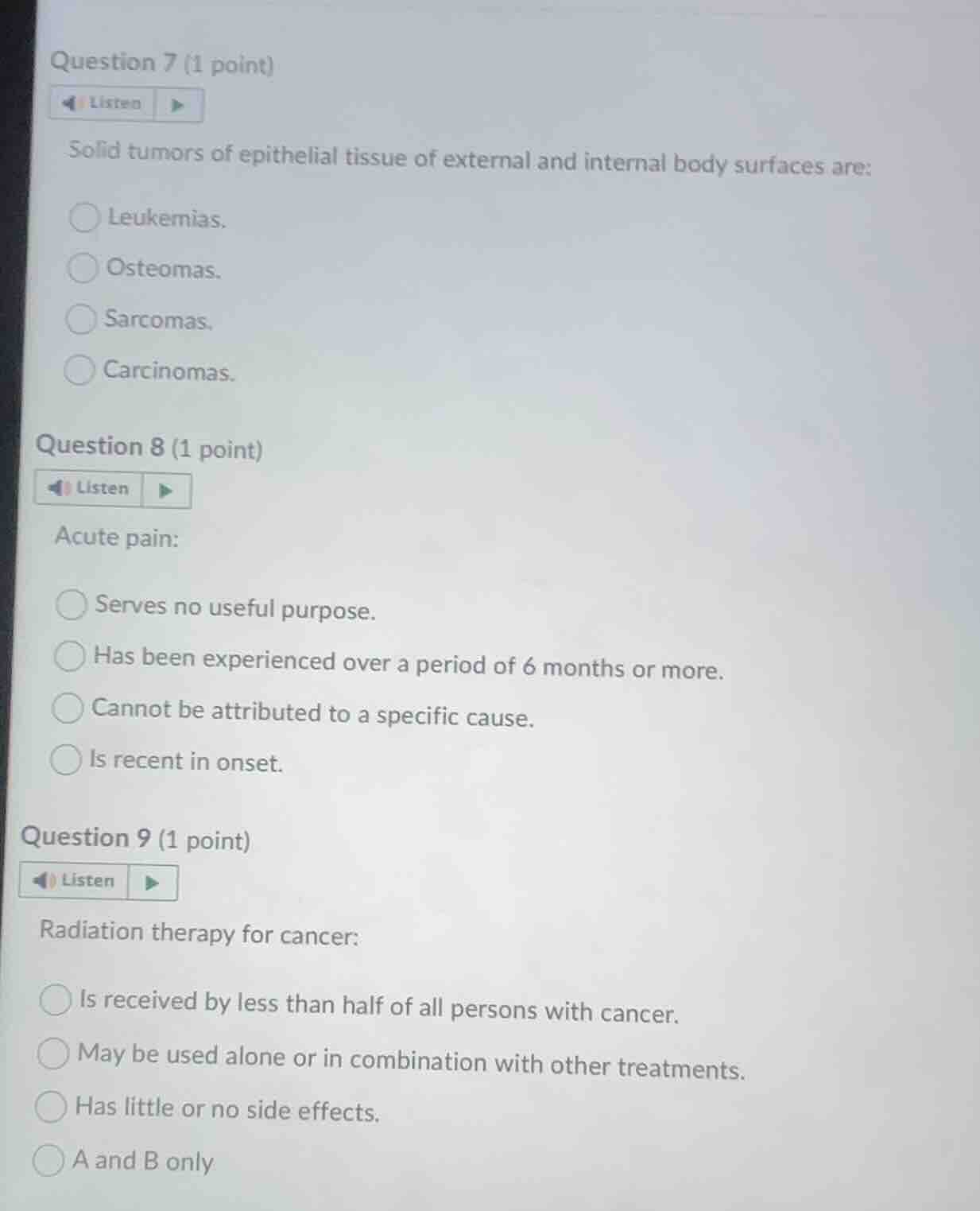 question 7 (1 point) listen solid tumors of epithelial tissue of extern…