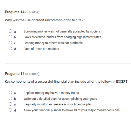 pregunta 14 (5 puntos) why was the use of credit uncommon prior to 1917…