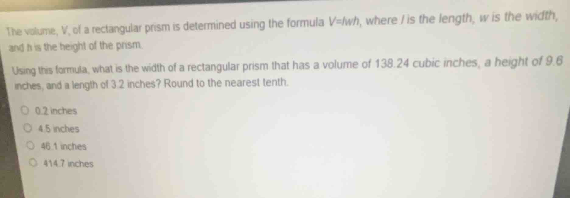 the volume, v, of a rectangular prism is determined using the formula (…
