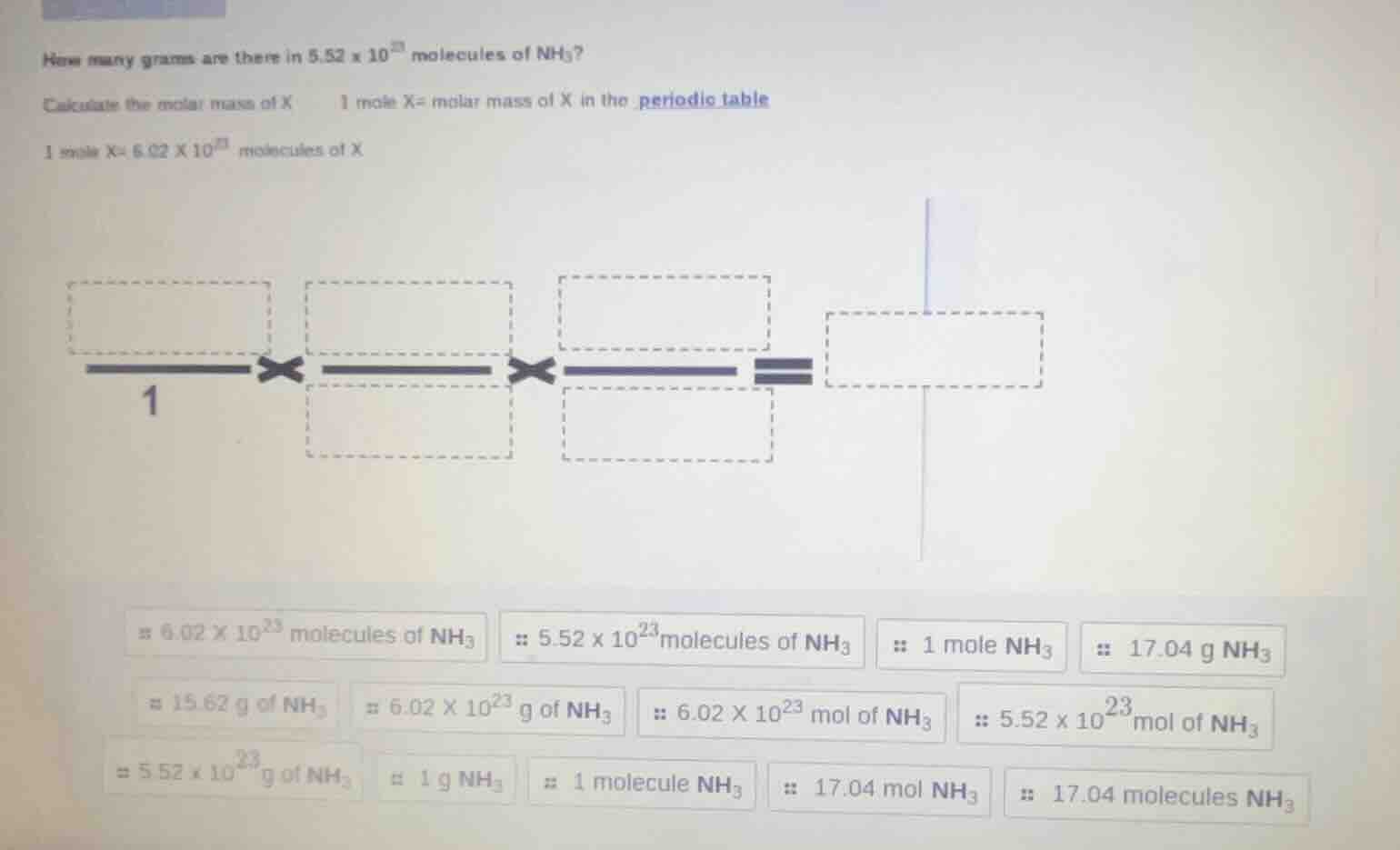 how many grams are there in $5.52 \\times 10^{23}$ molecules of $\\ce{n…