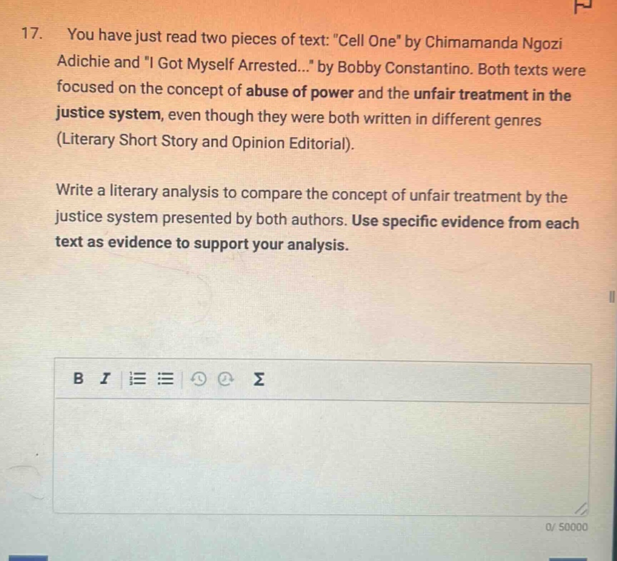 17. you have just read two pieces of text: \cell one\ by chimamanda ngo…