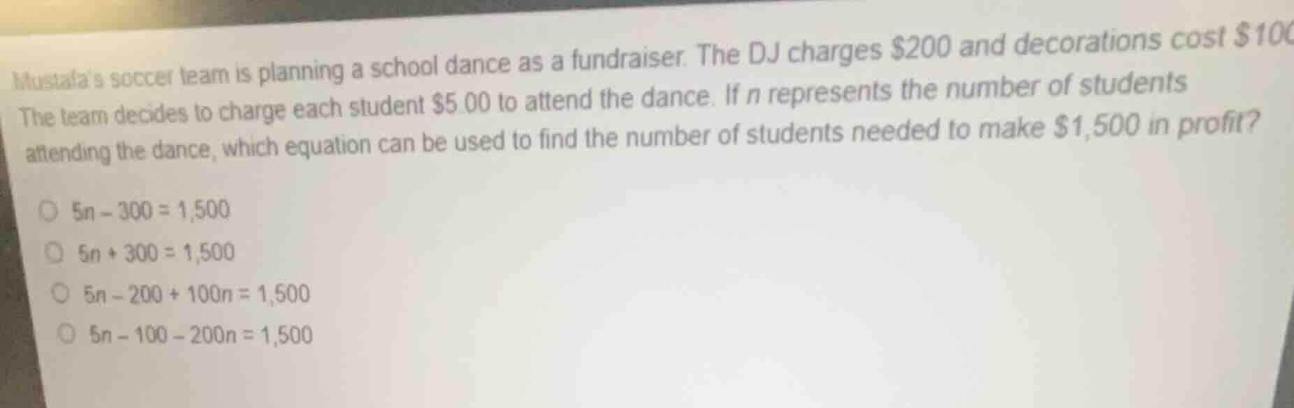 mustafas soccer team is planning a school dance as a fundraiser. the dj…