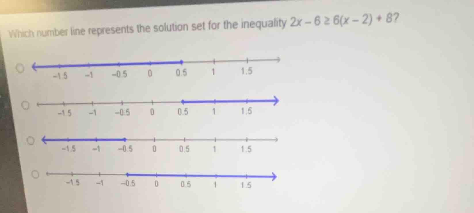 which number line represents the solution set for the inequality $2x - …