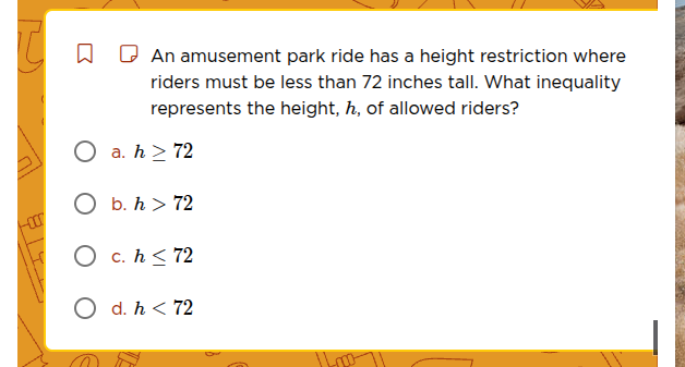 an amusement park ride has a height restriction where riders must be le…