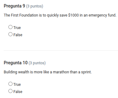 pregunta 9 (3 puntos) the first foundation is to quickly save $1000 in …