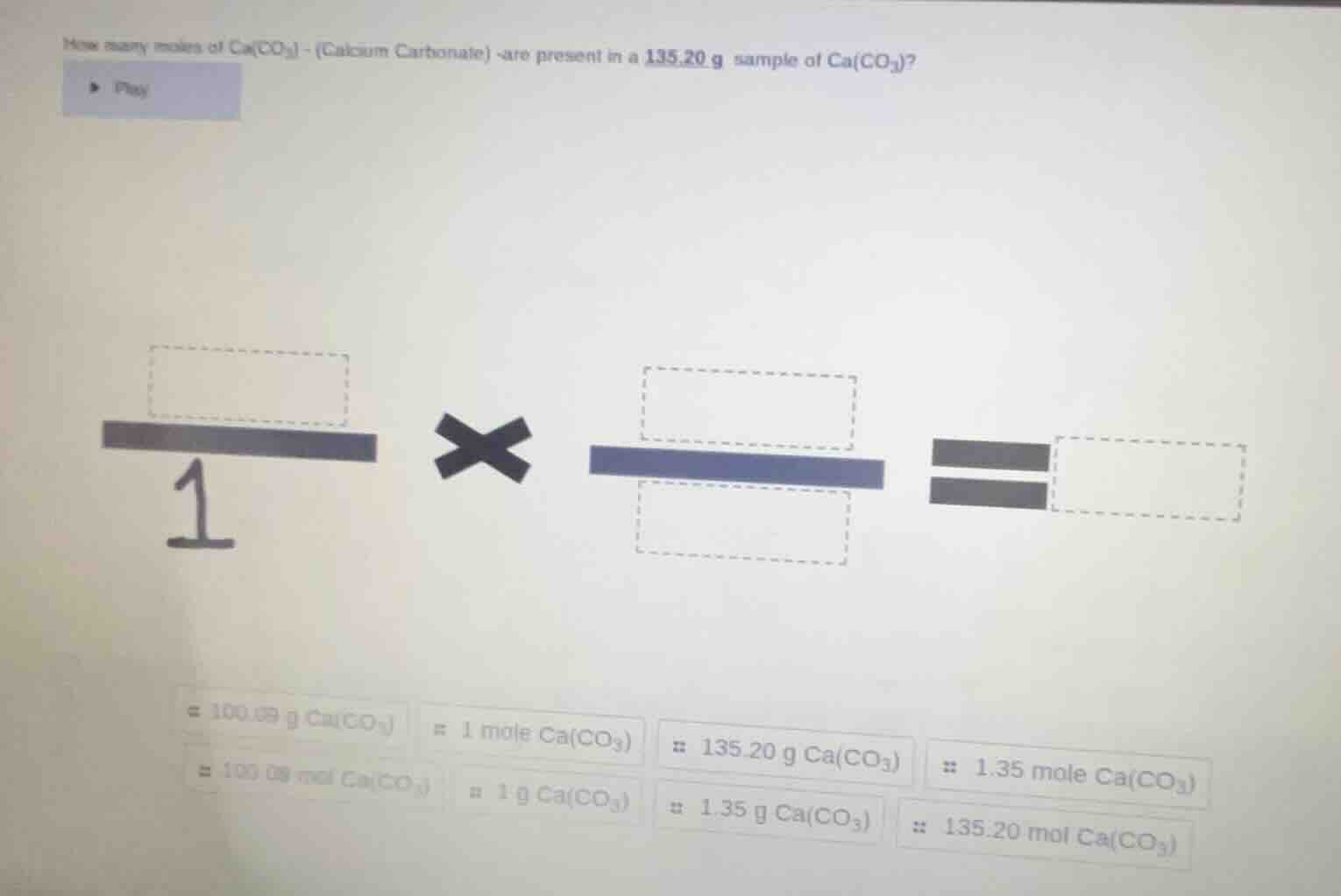 how many moles of ca(co₃) - (calcium carbonate) are present in a 135.20…