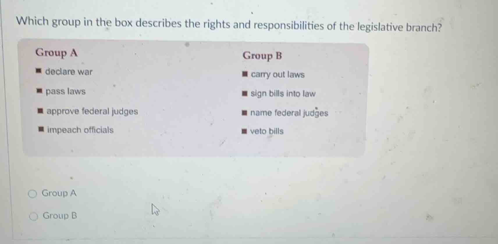 which group in the box describes the rights and responsibilities of the…