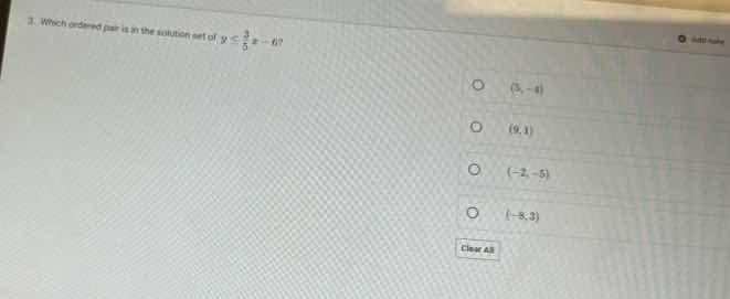 2. which ordered pair is in the solution set of ( y < \frac{3}{5}x - 4 …