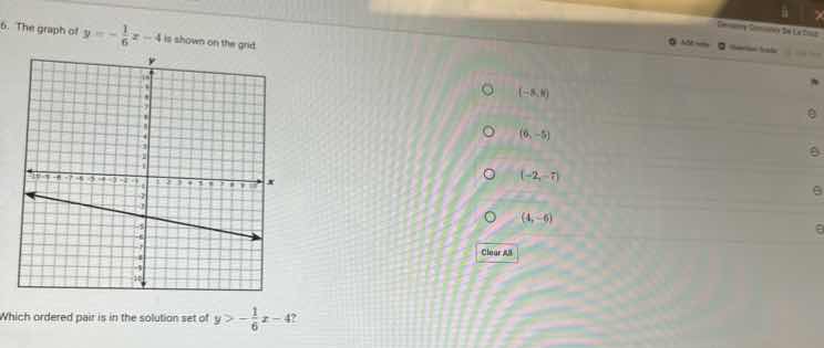 6. the graph of ( y = -\frac{1}{6}x - 4 ) is shown on the grid. which o…